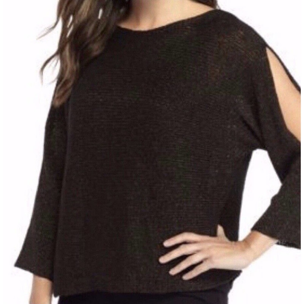 Eileen Fisher | Cold Shoulder Knit Top Size M Brown Organic Linen Pullover